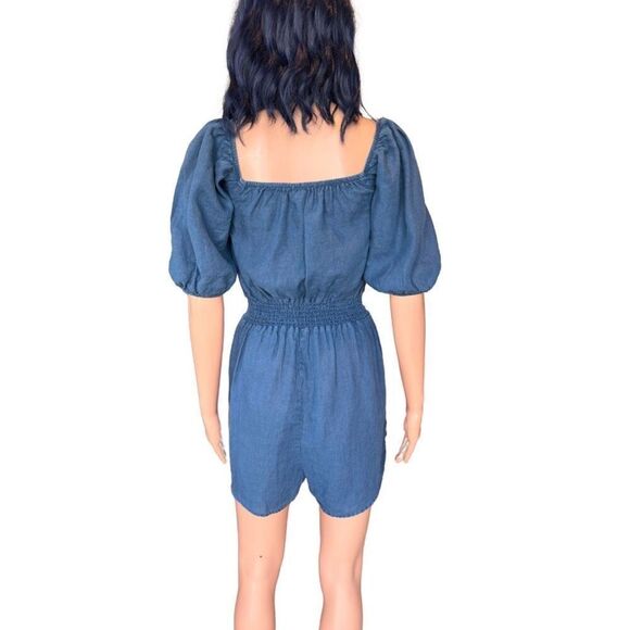 NWT Bella Dahl Blue Puff Sleeve Smocked 100% Linen Romper - Picture 5 of 7